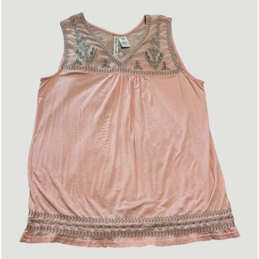 Simply Irresistible‎ Women's XL Pink Sleeveless Top Embroidered Art Deco